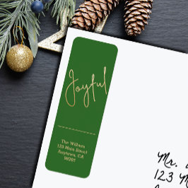 Etiqueta Gold JOYFUL on Green Christmas Return Address