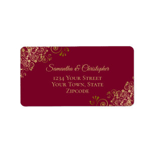 Etiqueta Gold Lace Frills Maroon Burgundy Boda