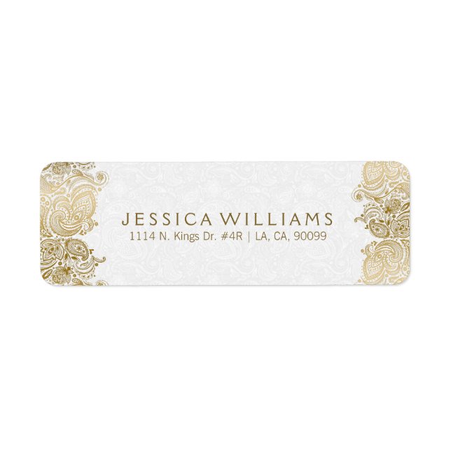 Etiqueta Gold Paisley Lace On White (Frente)
