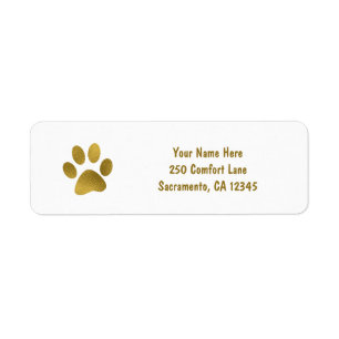 Etiqueta Gold Puppy Perro Paw Faux Gold