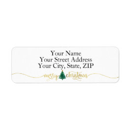Etiqueta Gold Script MERRY NAVIDAD Árbol de acuarela verde