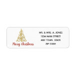 Etiqueta Gold Scroll Christmas Tree<br><div class="desc">Simple and elegant describes this return address label. A contemporary gold scrolled Christmas tree. with Merry Christmas centered underneath,  in a red script type font. Customize with your information.</div>