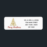 Etiqueta Gold Scroll Christmas Tree<br><div class="desc">Simple and elegant describes this return address label. A contemporary gold scrolled Christmas tree. with Merry Christmas centered underneath,  in a red script type font. Customize with your information.</div>