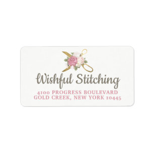 Etiqueta Gold Sewing Scissors & Shabby Chic Floral  Address