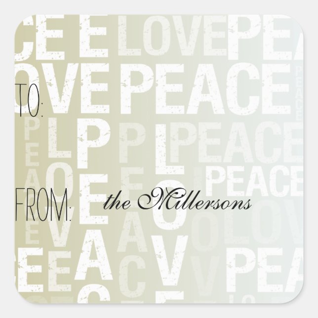 Etiqueta Gold White Ombre Love Peace (Anverso)