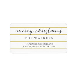 Etiqueta Gold Wide Pinstripes Script Feliz Navidad