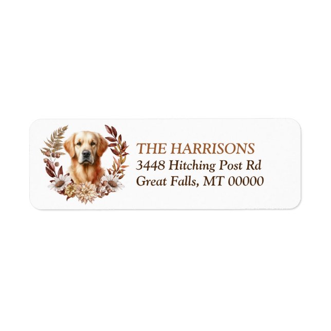 Etiqueta Golden Retriever Dog Autumn Wreath (Frente)