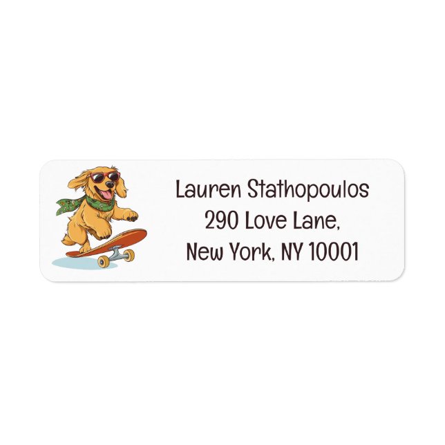 Etiqueta Golden Retriever Dog Skateboarding (Frente)