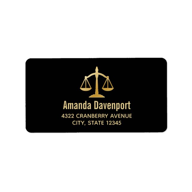 Etiqueta Golden Scales of Justice Law Theme Design (Frente)