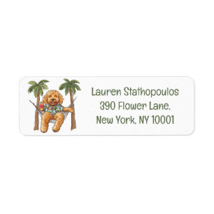 Etiqueta Goldendoodle Perro con Camiseta Hawaiana