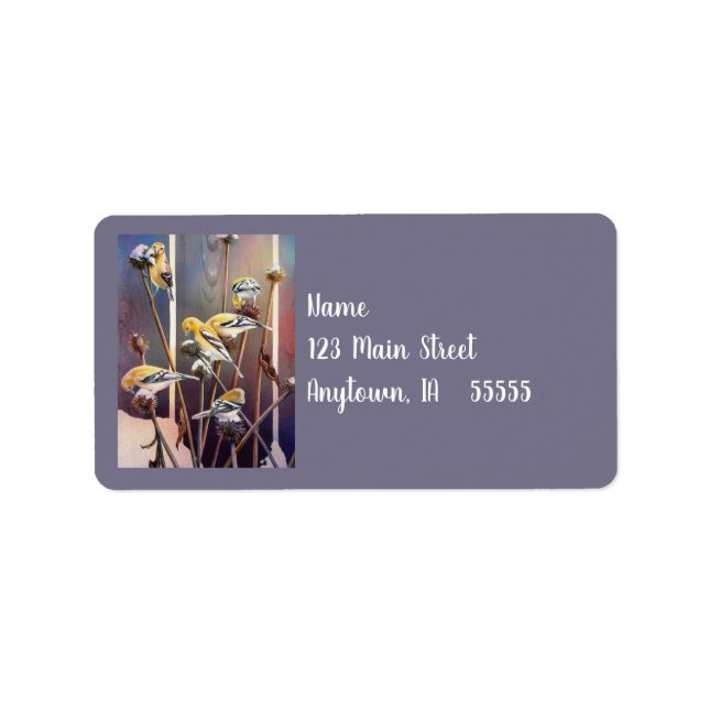 Etiqueta Goldfinches y acuarela desecada (Frente)