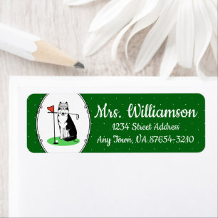 Etiqueta Golf Siberian Husky (negro) Perro jugando Cute Gra