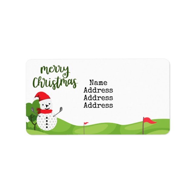 Etiqueta Golf Snowman para la Navidad Golfer Merry (Frente)