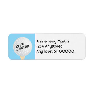 Etiqueta golfistas de retorno dirección bola de golf azul y
