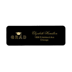 Etiqueta Gorra de Graduación Hojas de Oro Falso Elegante Gr