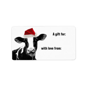Etiqueta Gorra de Santa de la vaca de las Felices Navidad
