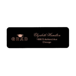 Etiqueta Gorrito de Graduación Hojas de Oro Rosa Elegante G