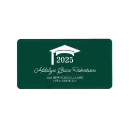 Etiqueta Gorrito de graduación verde blanco Clase de 2025