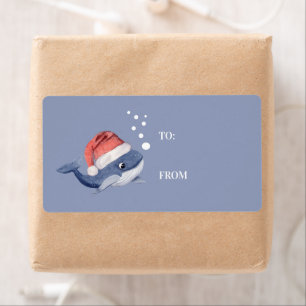 Etiqueta Gorrito de Santa de ballena azul lindo Navidad De