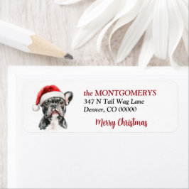 Etiqueta Gorrito de Santa French Bulldog Navidad