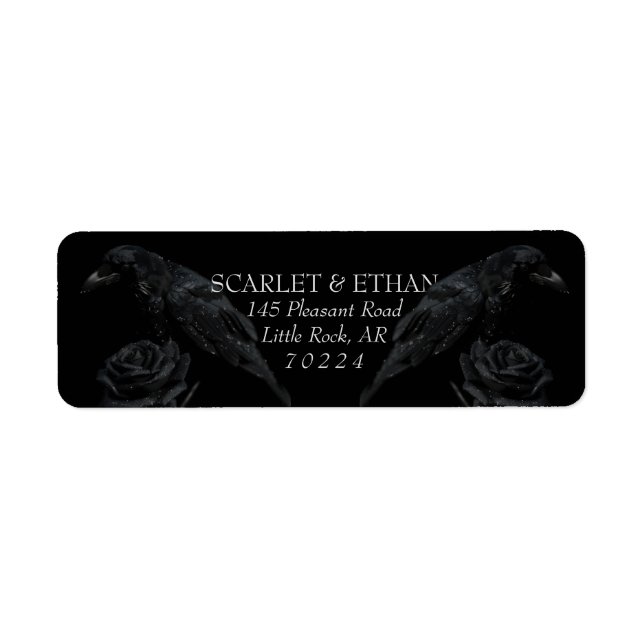 Etiqueta Gothic Black Floral Raven & Rose Wedding (Frente)