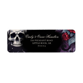 Etiqueta Gothic Red Rose & Skull Elegant Return Address