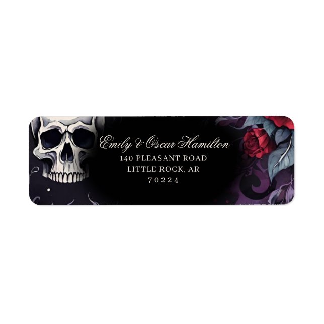 Etiqueta Gothic Red Rose & Skull Elegant Return Address (Frente)