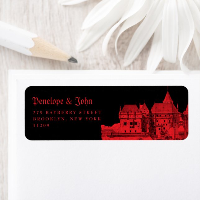 Etiqueta Gothic Vampire Castle Black Red Wedding (In situ)