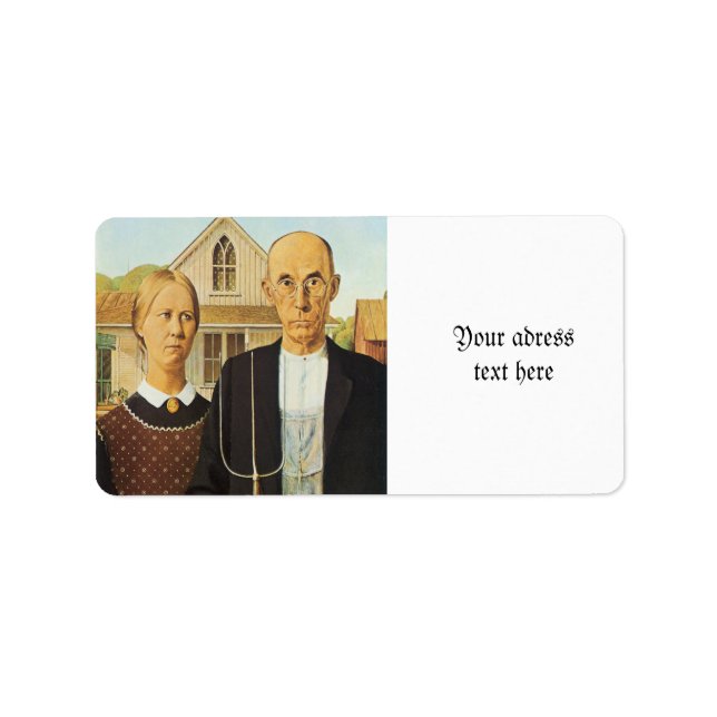 Etiqueta Gótico americano de Grant Wood, arte de reproducci (Frente)