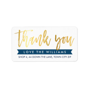 Etiqueta GRACIAS AL REGRESO dirección con letras de mano ma