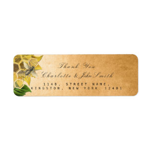 Etiqueta Gracias Bee Sunflower Gold Return Address