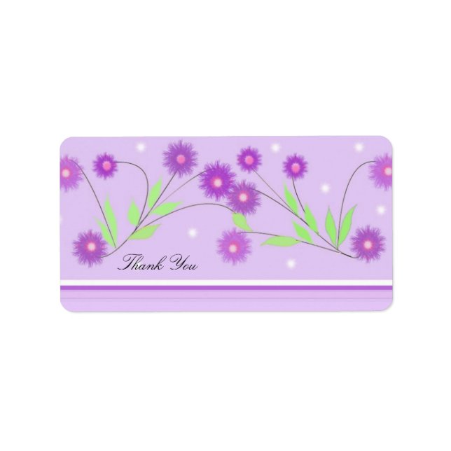 Etiqueta Gracias con flores púrpura (Frente)
