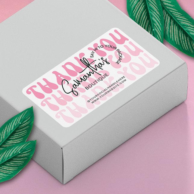 Etiqueta Gracias Modernas Por Compra Envío Rosa Retro (Subido por el creador)