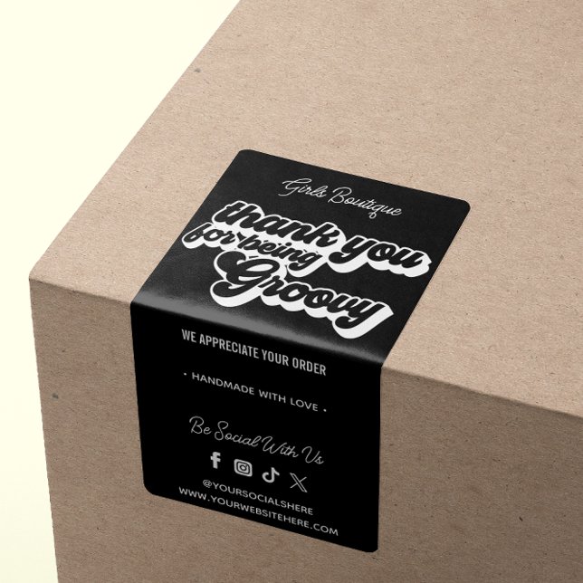 Etiqueta Gracias Retro Por Comprar Groovy Black & White (Subido por el creador)