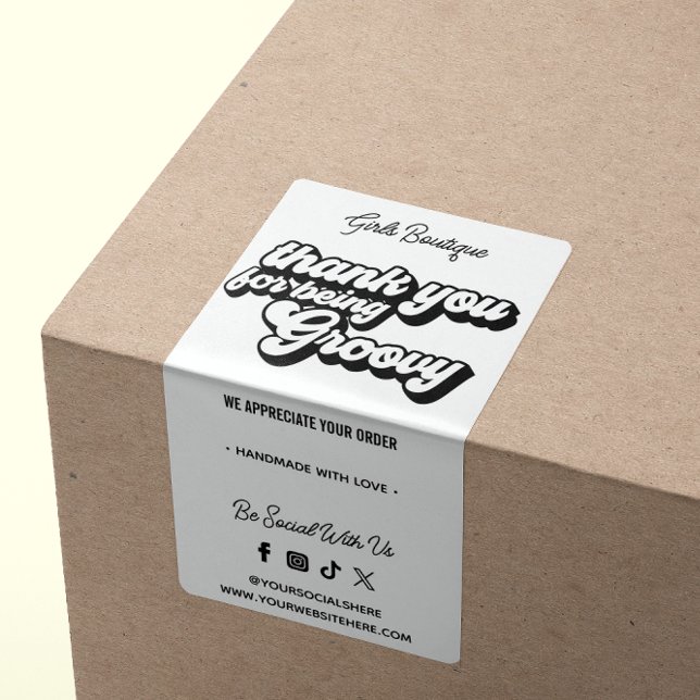 Etiqueta Gracias Retro Por Comprar Groovy Black & White (Subido por el creador)