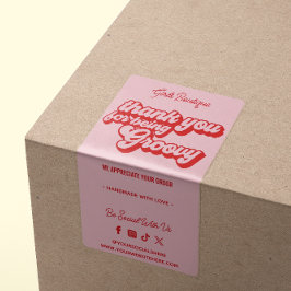 Etiqueta Gracias Retro Por Comprar Groovy Pink & Red