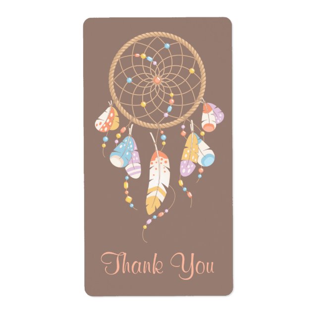 Etiqueta Gracias Tribal Dreamcatcher Boho Brown (Frente)