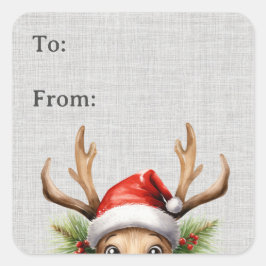 Etiqueta graciosa de regalo de reno de Peeking