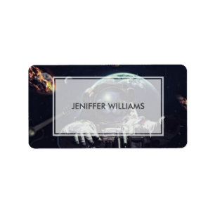 Etiqueta Gracioso gato astronauta de Shorthair en el espaci