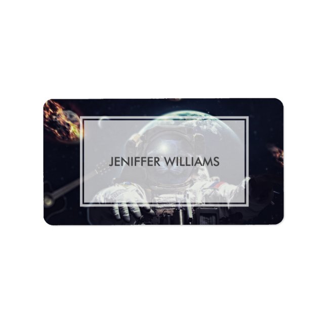 Etiqueta Gracioso gato astronauta de Shorthair en el espaci (Frente)