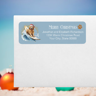 Etiqueta Gracioso Navidad de perros de surf de Cute