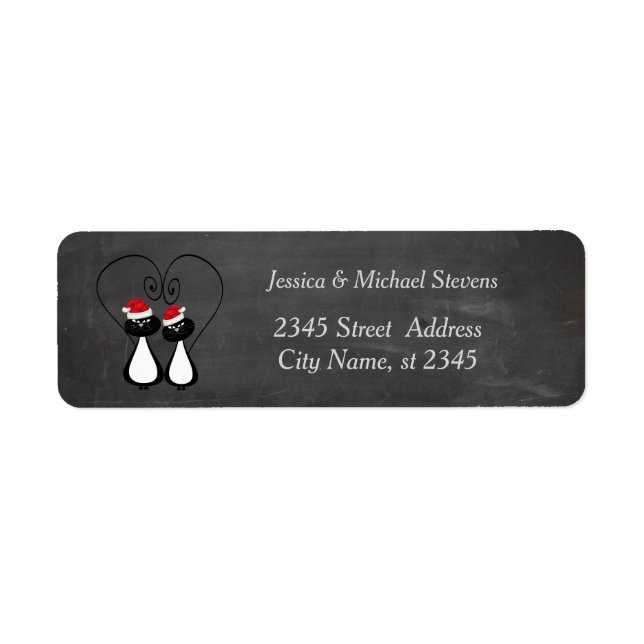 Etiqueta Gracioso personalizado de vacaciones Santa cat par (Frente)