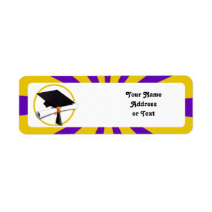 Etiqueta Grad Cap & Diploma - Colores escolares morados y d