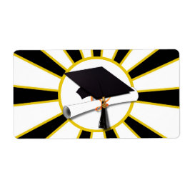 Etiqueta Grad Cap & Diploma con Colores escolares Negro y O
