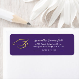 Etiqueta Graduación 2025 Cap Graduate Purple Return Address