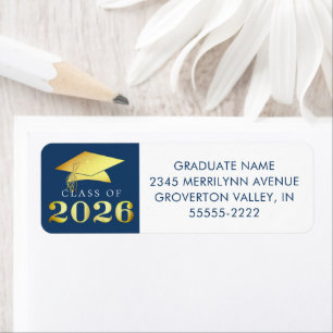 Etiqueta Graduación 2026 Azul Falso Oro o Color Personaliza