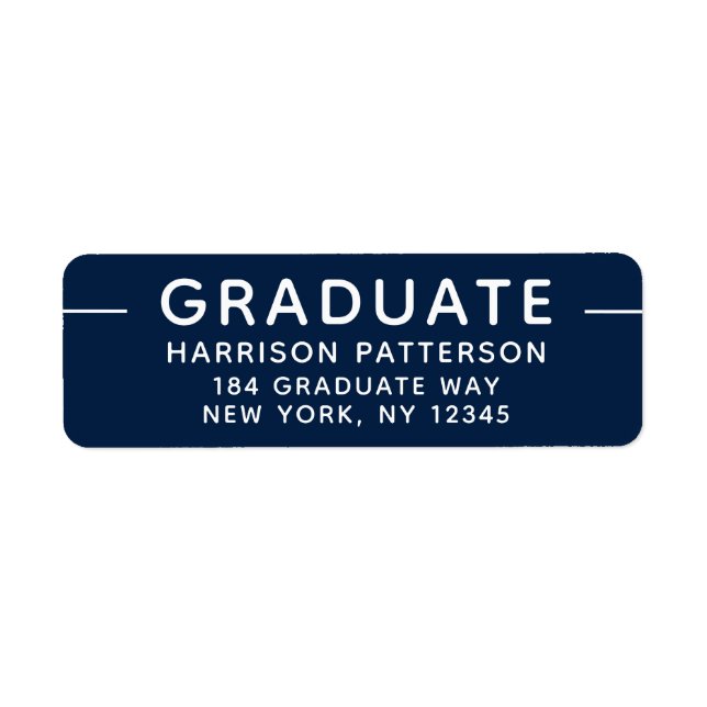 Etiqueta Graduación de escritura moderna azul blanco (Frente)