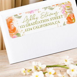 Etiqueta Graduación de flores silvestres naranja boho en el