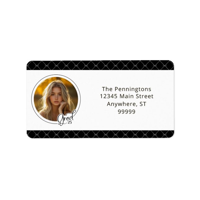 Etiqueta Graduación de foto de Black White Bows (Frente)