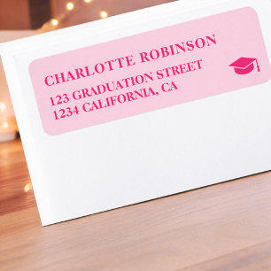 Etiqueta Graduación de neón rosa pastel retro
